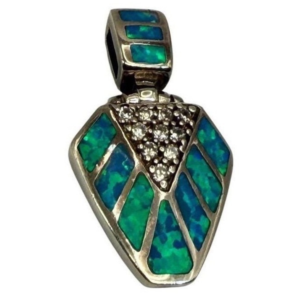 Vintage Atasay AK Sterling Silver Blue Green Opal Inlay Pendant - Picture 7 of 7